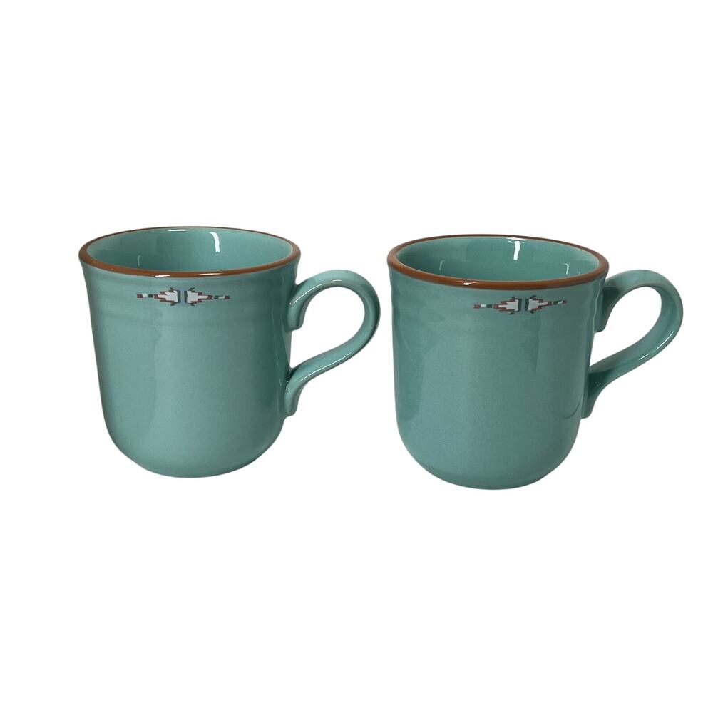 NORITAKE Boulder Ridge 8674 Mugs Set of 2 Turquoise Stoneware Japan Southwest